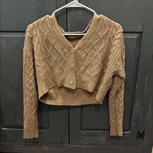 SHEIN Tan Cable Knit Cropped Cardigan